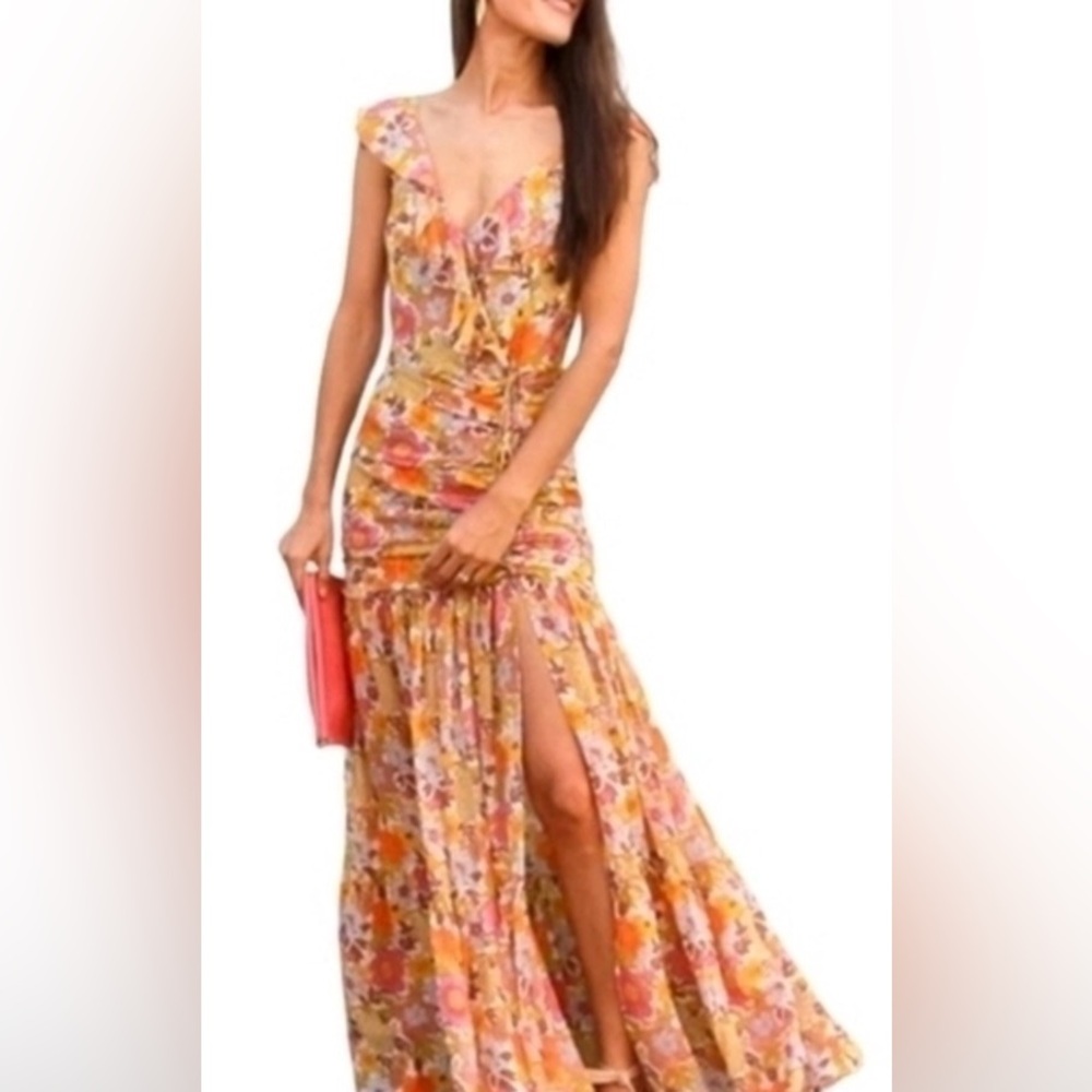 Veronica Beard Floral Maxi Dress - Orange and Pink